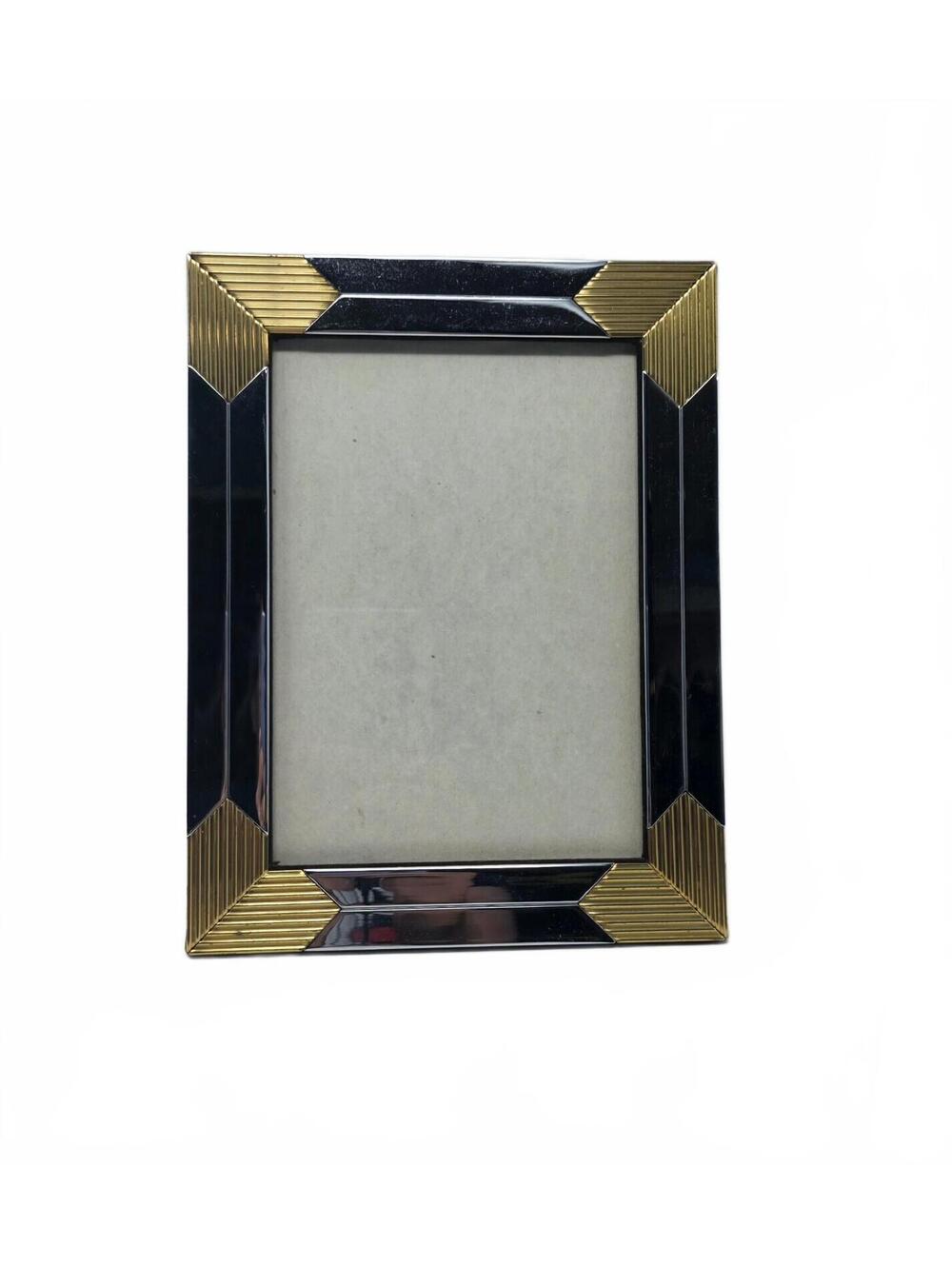 Vintage Chrome & Brass Tone 5x7 Picture Frame Art Deco Revival